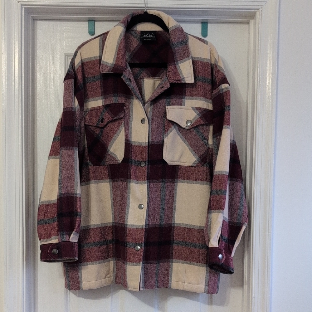 HFX Plaid Button-Up Shacket.